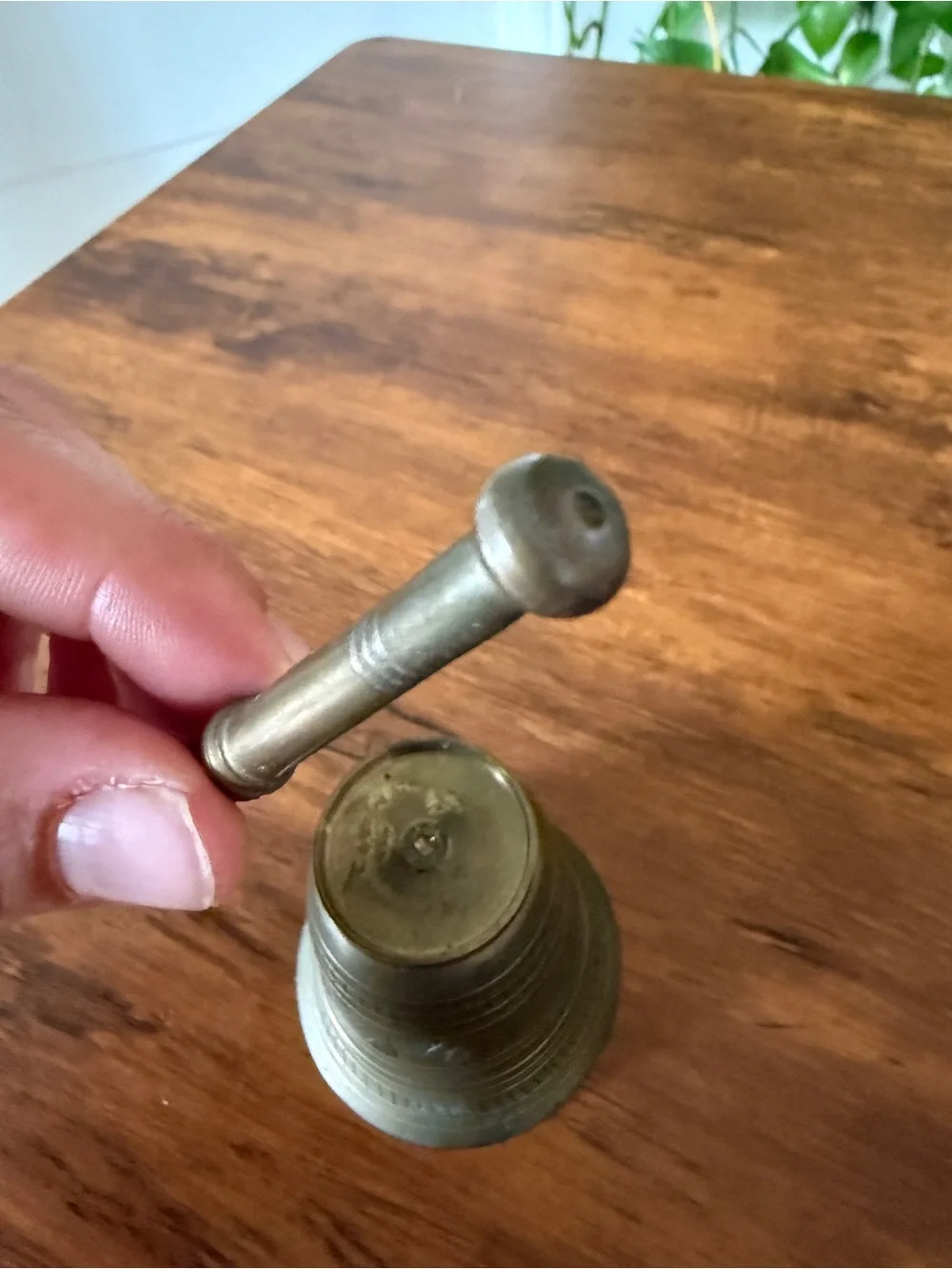 Brass Table Bell with Striker - Antique-Style Brown Finish